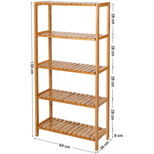 Scaffale in Bambù Naturale a 5 Ripiani per Bagno e Camera