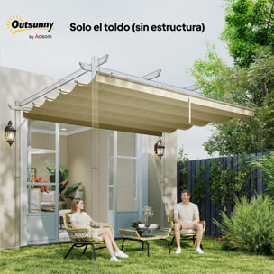Techo de Pérgola 3,5x2,6 m, Techo de Repuesto Retráctil para Marco de Pérgola de 4x3 m, UV30+, Toldo de Tela Solo para Cenador Jardín con 10 Orificios de Drenaje, Beige