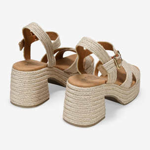 Sandalias de esparto beige con tacón y plataforma