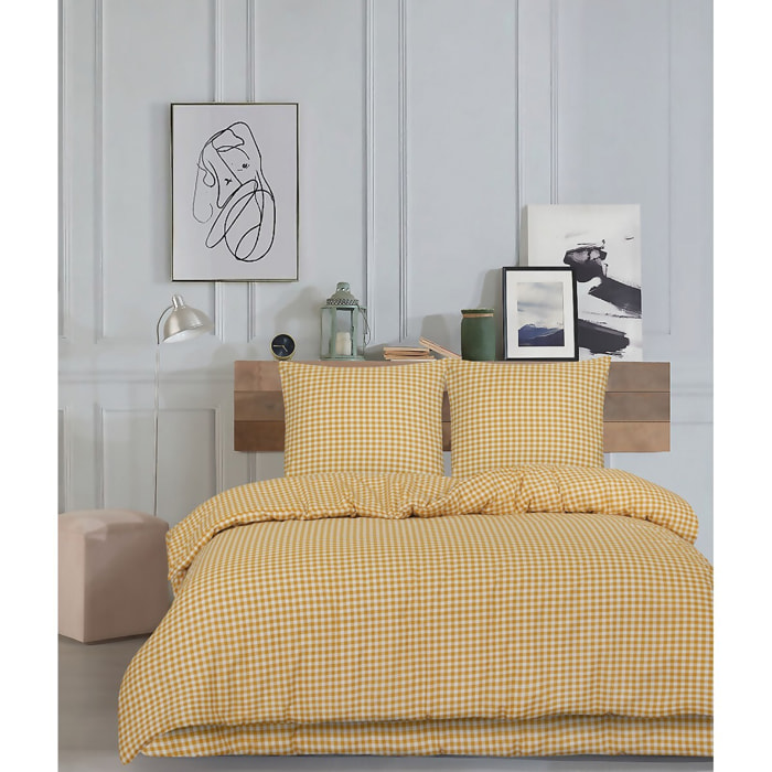 Housse de couette + taie(s) oreiller "Vichy ambre " 100% coton imprimé.
