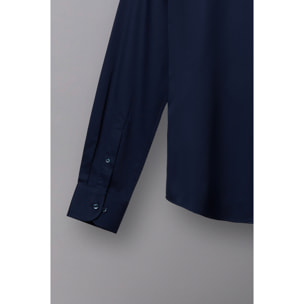 Camicia Uomo 1 Bottone Francese Slim Satin Unito Blu
