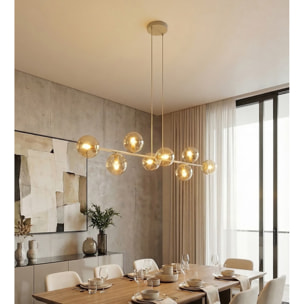 Lampada a sospensione Magnus in acciaio beige e vetro ambrato