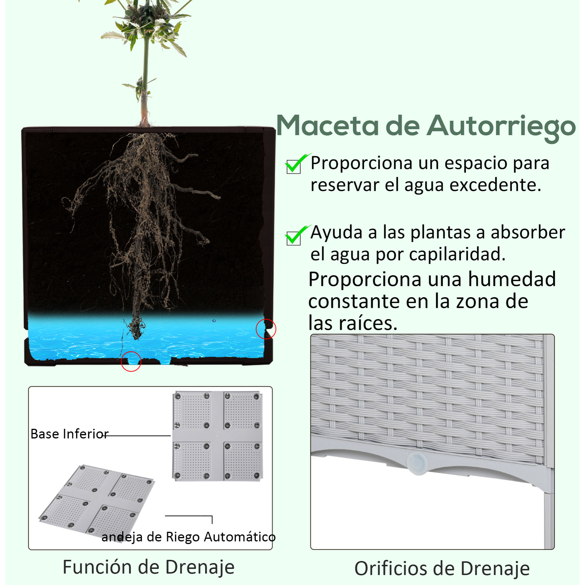 Juego de 2 Jardineras de Exterior Jardineras Cuadradas Imitación a Mimbre Combinación Libre Maceteros para Jardín Patio 40x40x26/44 cm Gris