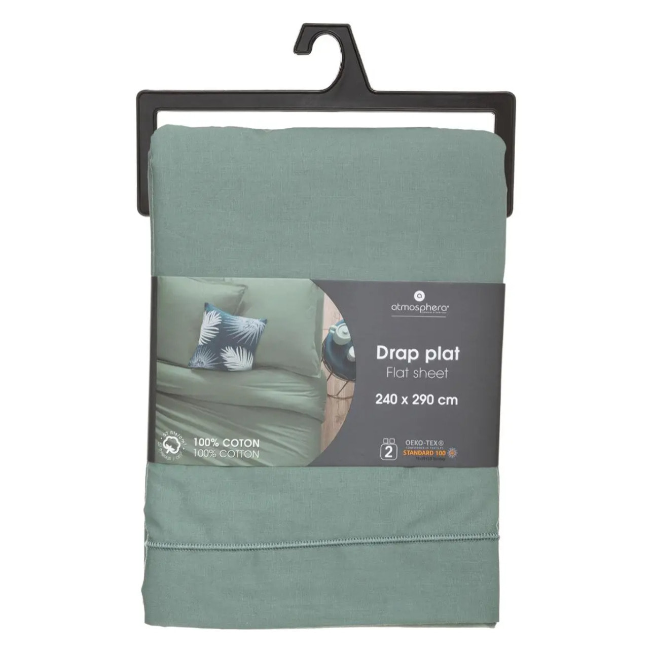 Drap en coton - vert céladon 240x290 cm