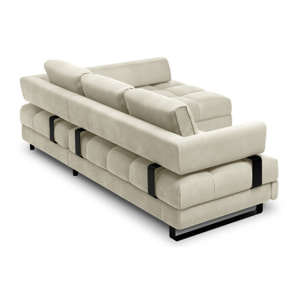 Canapé d'angle droit convertible avec coffre de rangement "Clinton" 5 places en velours beige clair