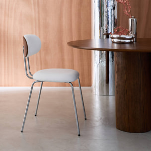 Chaise décor bois courbé teinté noyer et tissu déperlant pieds métal chromé (lot de 2) ERIN