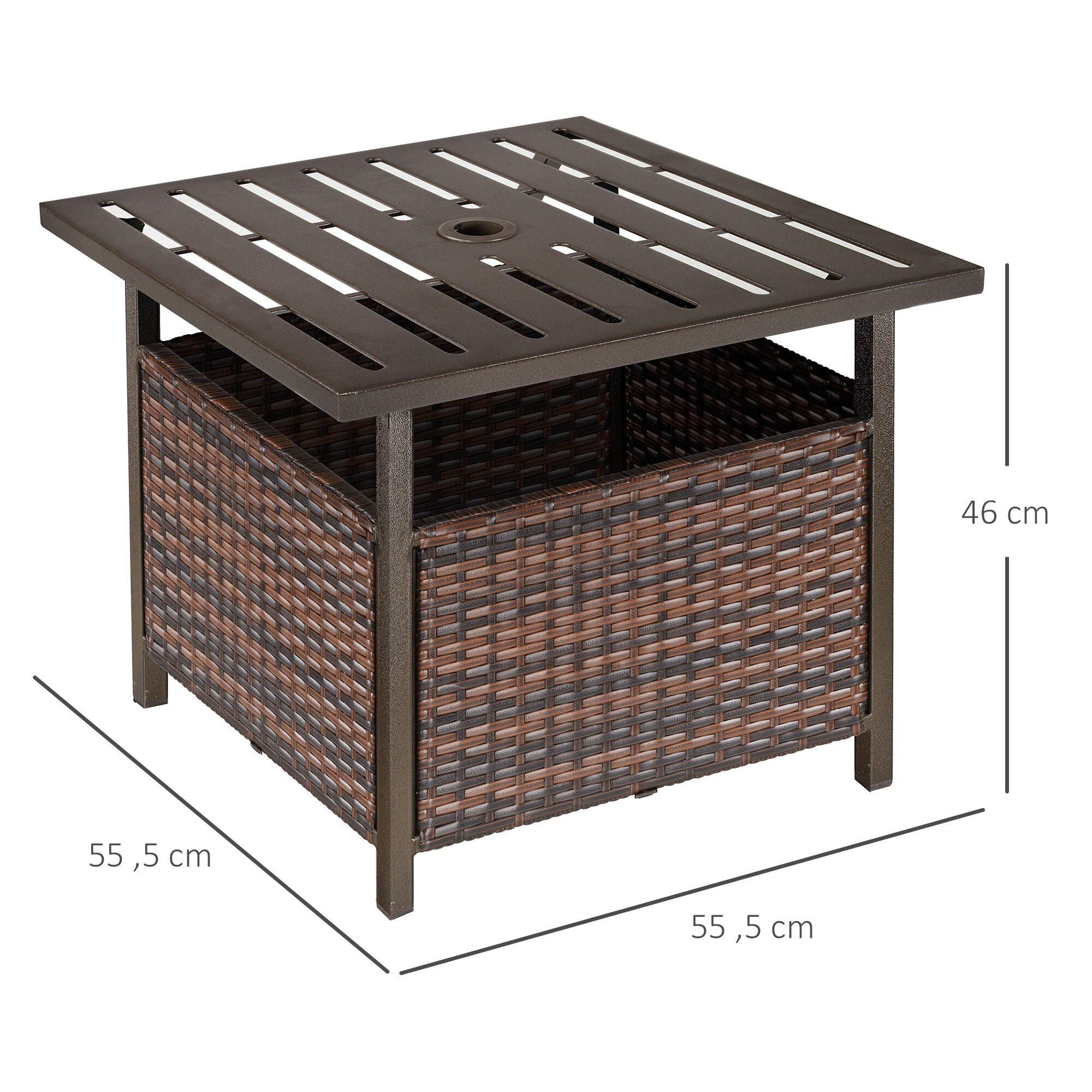 Mesa de Comedor Exterior de Ratán Orificio para Parasol 55,5x55,5x46cm Marrón