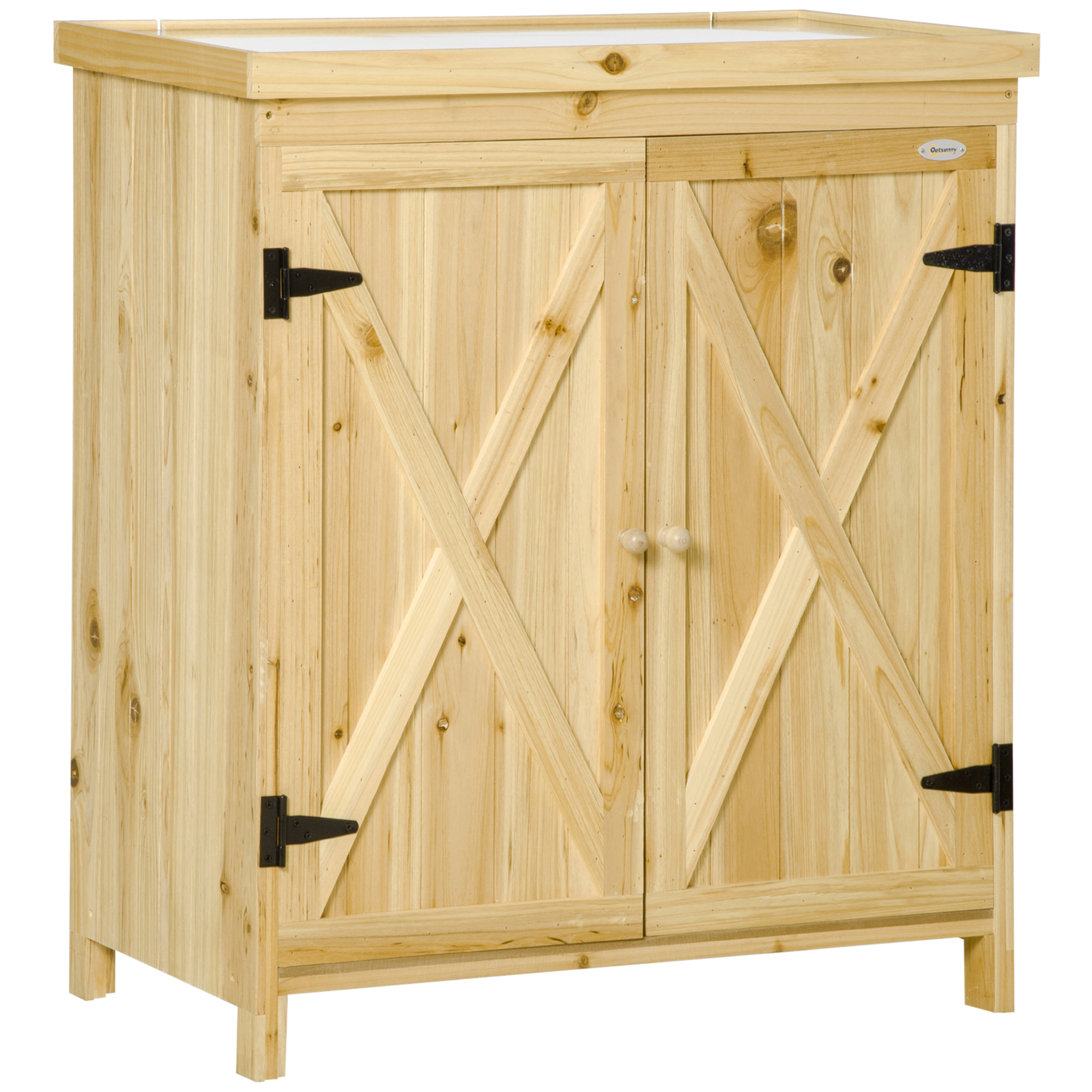Armoire de jardin table de rempotage 2 en 1 - 2 portes, étagère - plateau métal galvanisé bois pré-huilé