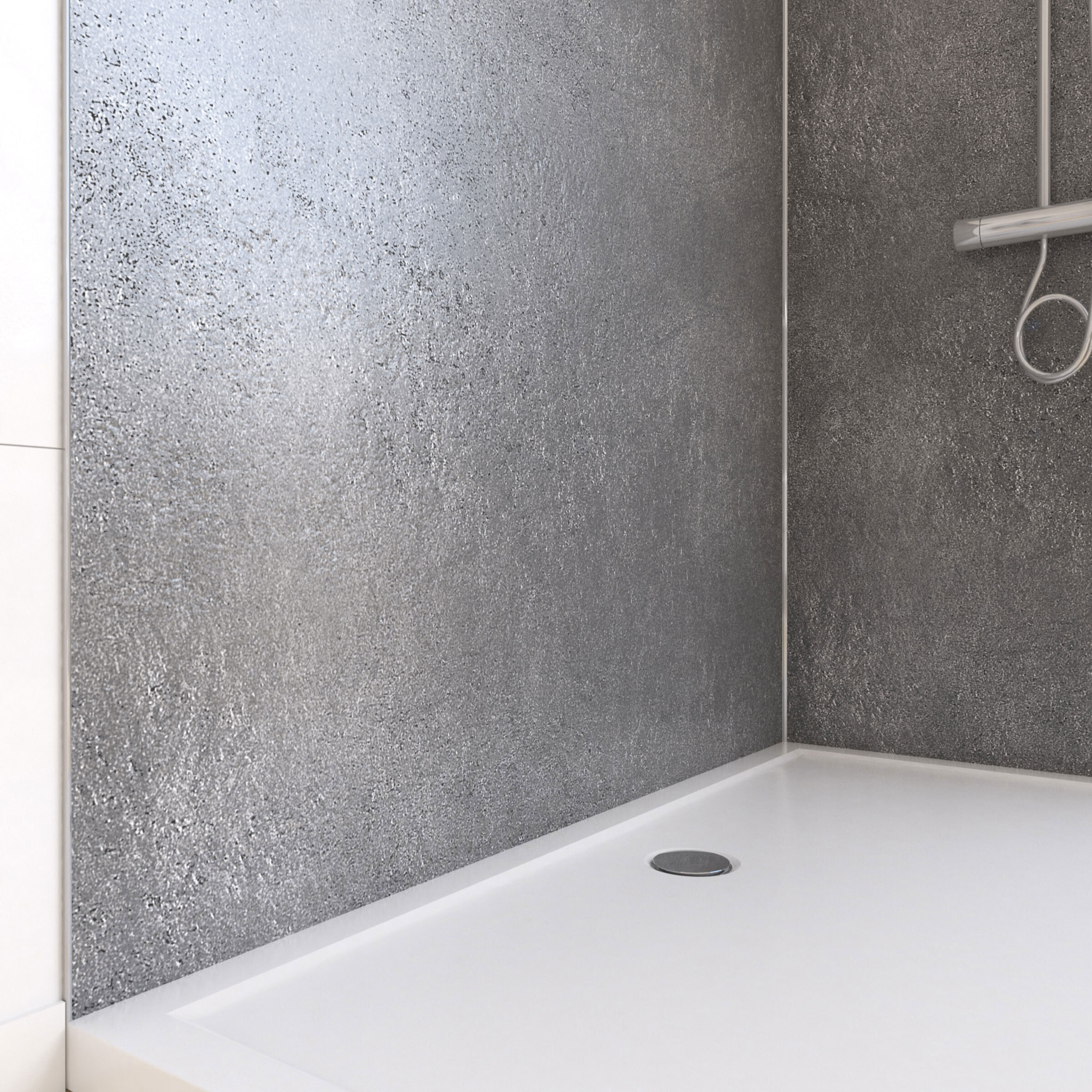 Pack de 2 Panneaux Muraux Pierre Silver Grey 90+120x210 cm avec Profilés ANODISE BRILLANT - STONE'IT