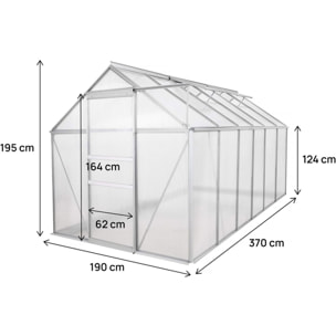 Serre jardin polycarbonate 370 x 190 x 195 cm "Basilic" - 7,03 m² - Gris