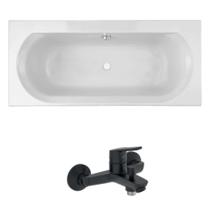 Pack baignoire droite 170 x 75 Elise + mitigeur bain douche noir mat + vidage