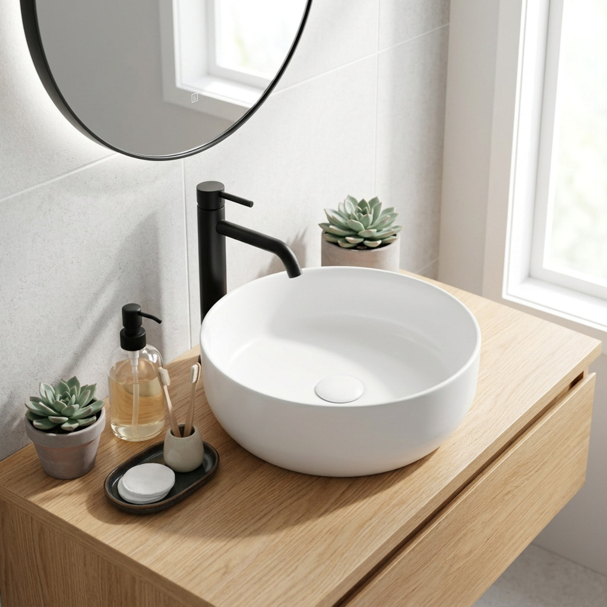 Vasque à poser ronde diamètre 39 cm - blanc mat - sans trop-plein - Infinitio SAT