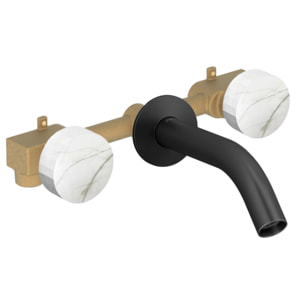 Pack mélangeur lavabo encastré 3 trous Grands Boulevards marbre sculptural et noir