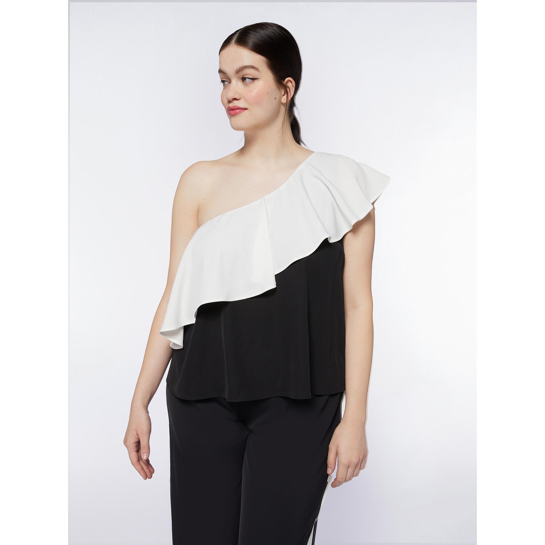 Fiorella Rubino - Top monospalla con maxi volant - Nero