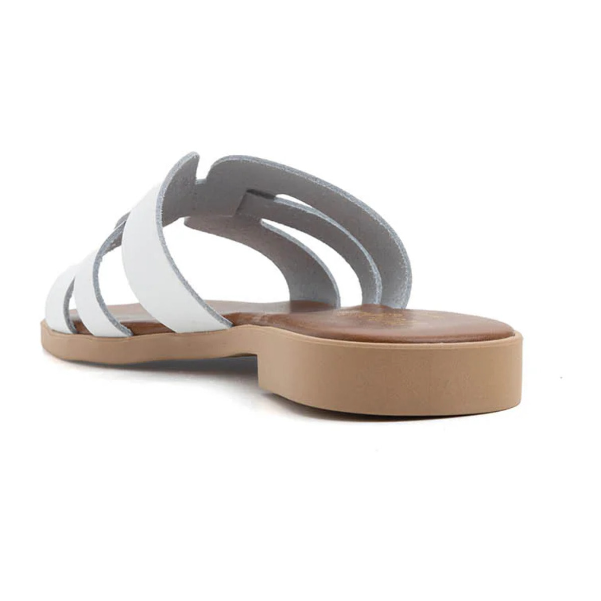 Ciabatta slide con fasce incrociate in vera pelle - BIANCO