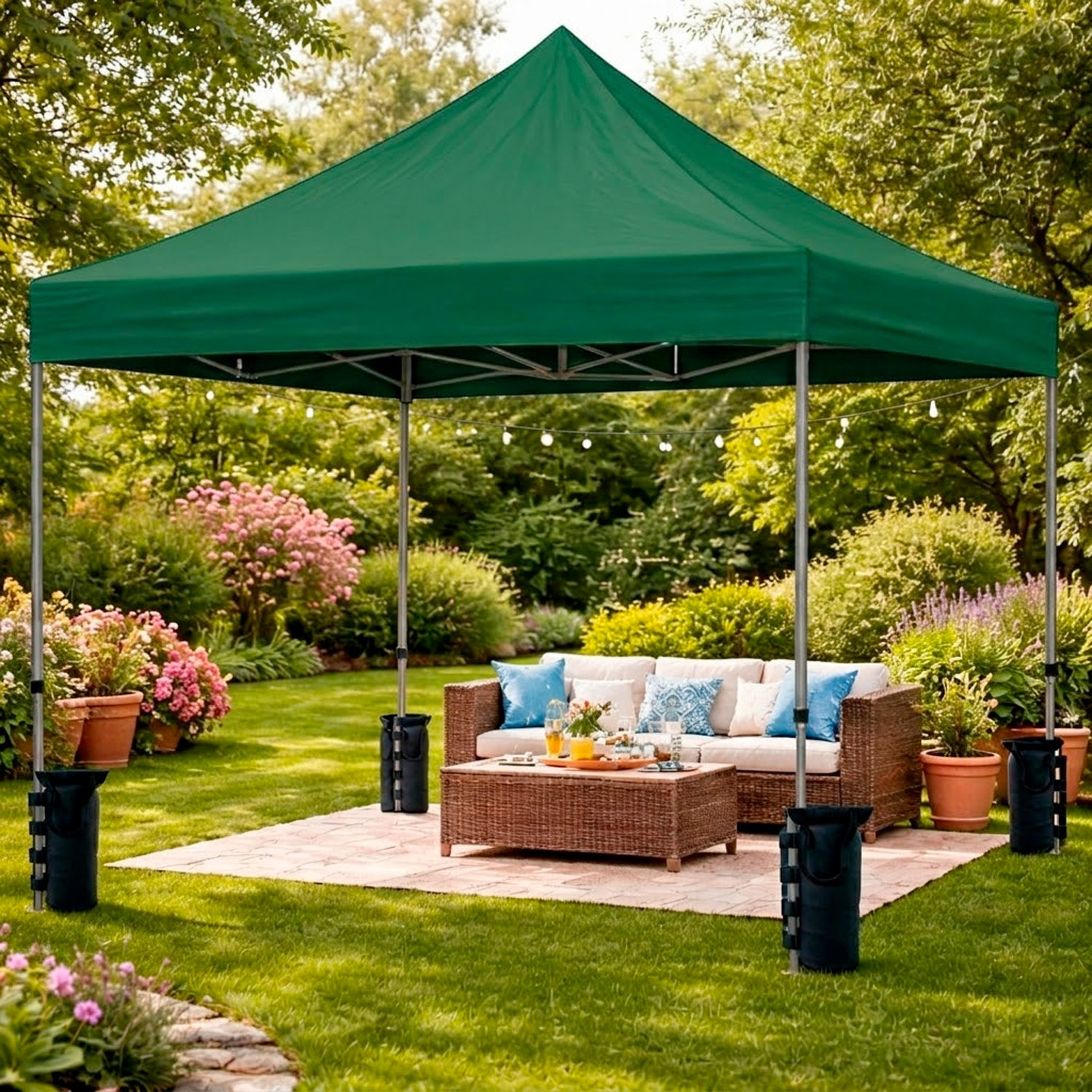 Gazebo Professionale 3x3 M Richiudibile Automatico In Acciaio Con Telo Oxford 1200D PVC Impermeabile e Anti UV A Fisarmonica con Sacche Verde