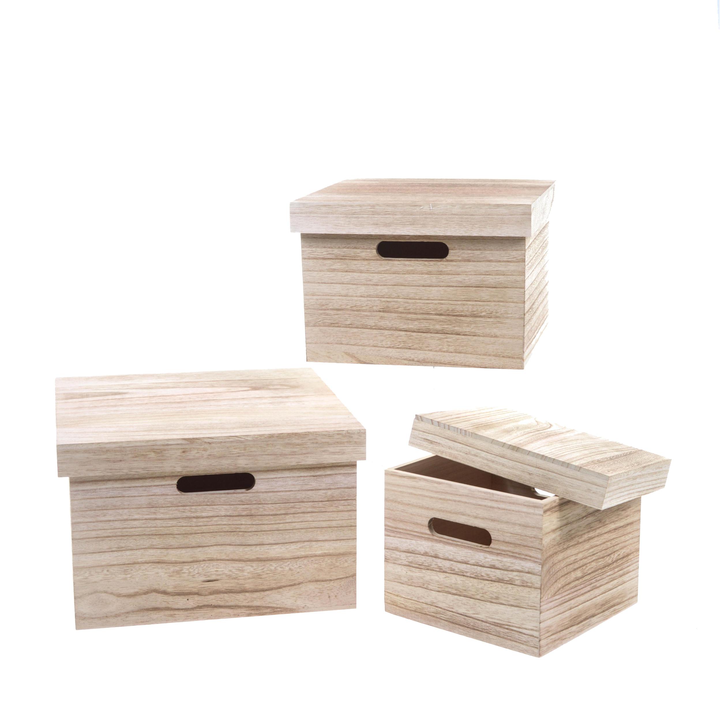 Set Di 3 Scatole In Legno Con Coperchio. Larghezza 32 Cm - Pezzi 1 - 31,5X20X31,5cm - Colore: Marrone - Bianchi Dino - Articoli In Legno Cassette