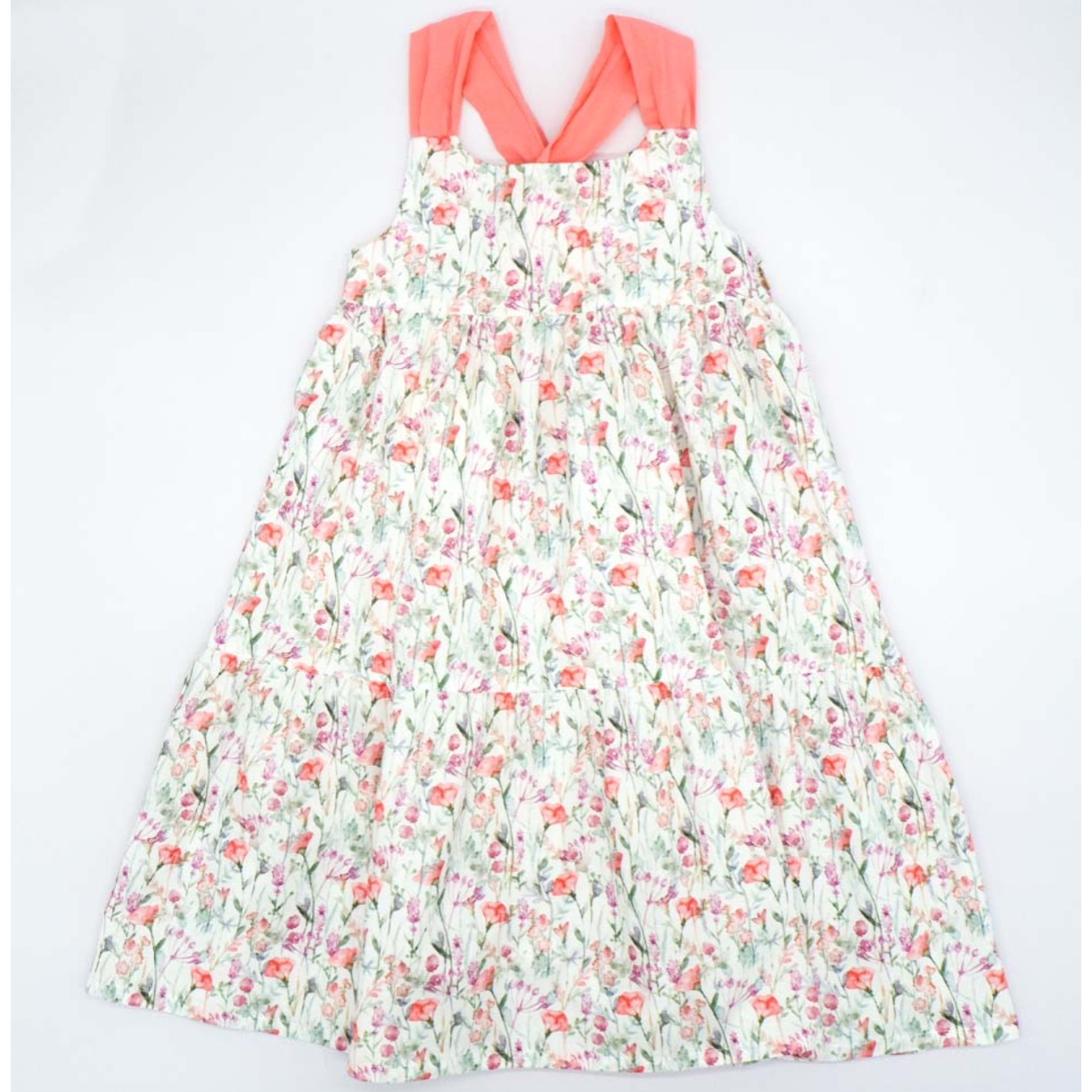 VESTIDO MIDI DE TIRANTES FLOR ROSA