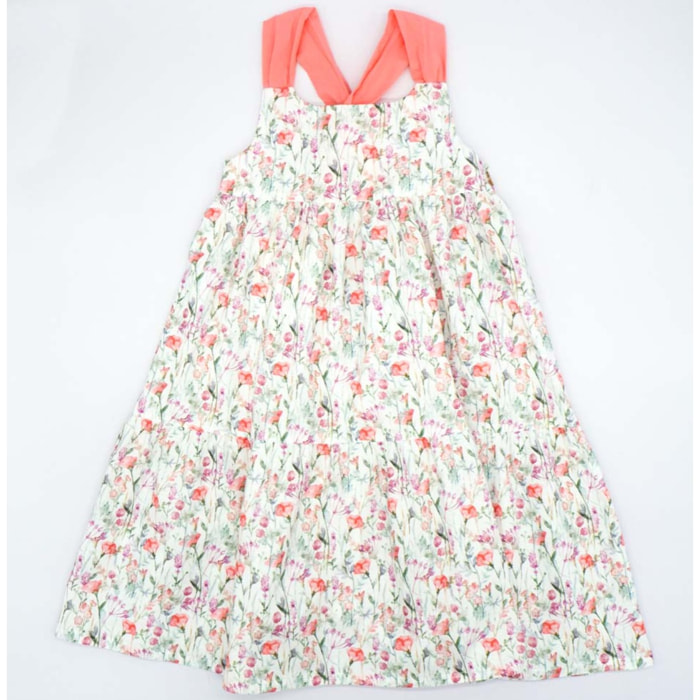 VESTIDO MIDI DE TIRANTES FLOR ROSA