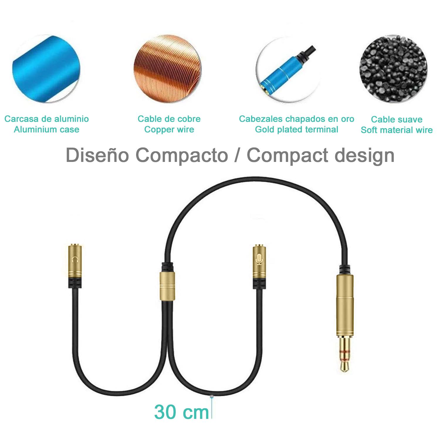 Convertitore splitter da doppio minijack femmina (microfono e altoparlante) a minijack maschio. Usa le cuffie per PC con microfono sul tuo smartphone e tablet.