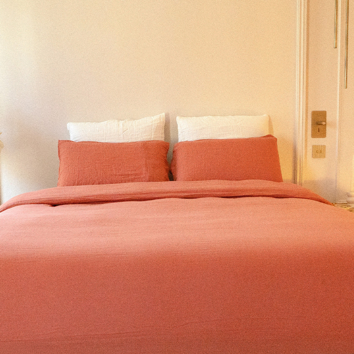 Parure de lit 160 cm gaze de coton teracotta - LOUISE