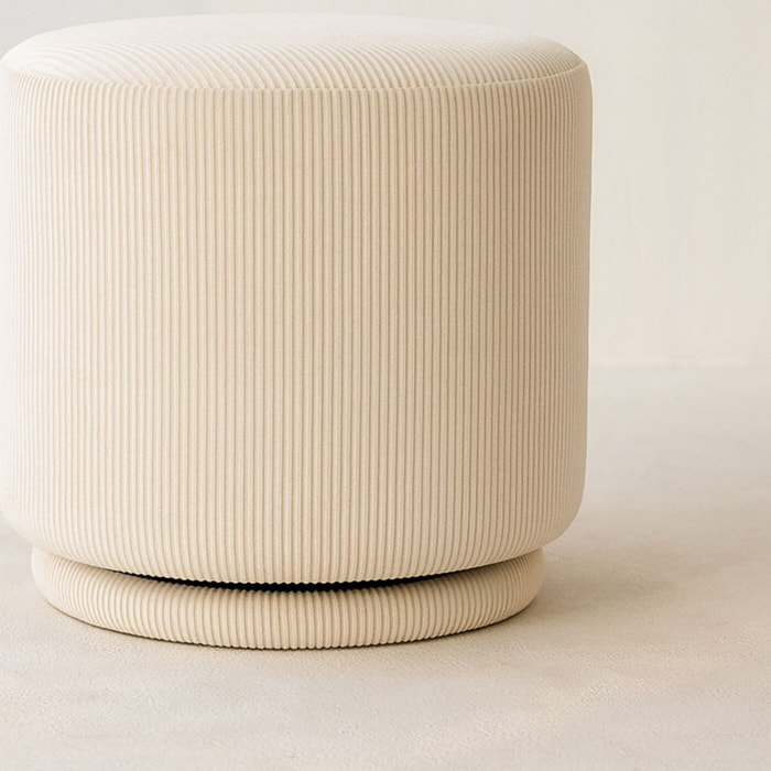 Pouf pivotant en velours cotelé écru CASPER