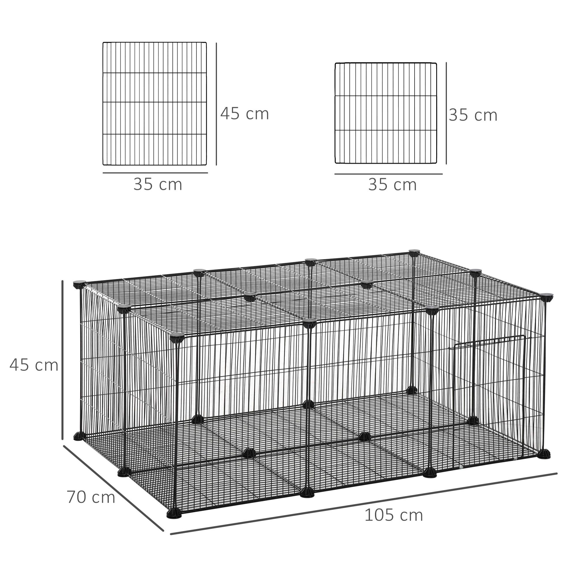 Cage parc enclos rongeurs modulable dim. L 105 x l 70 x H 45 cm 1 porte fil métallique noir