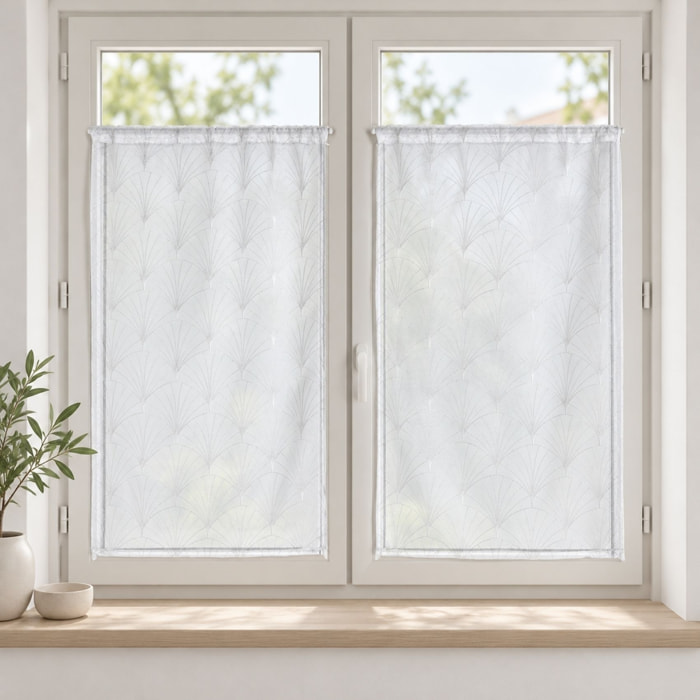 Paire de petits voilages brodés au style art déco - Blanc