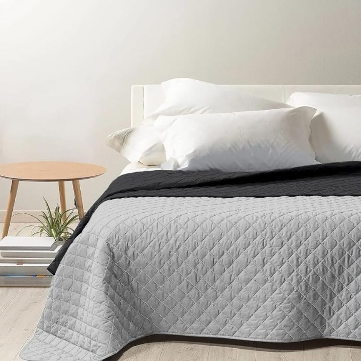 INTRECCI Copriletto Matrimoniale Estivo, Trapunta Estiva Matrimoniale, 260x260 cm, Coperta Estiva, anche Primaverile, Double Face, Moderna, Leggera, Elegante. Colore: Nero/Grigio