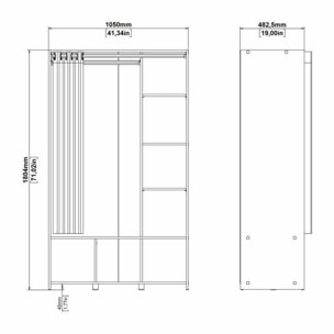 Guardaroba grande Jal, Mobile camera da letto, Cabina armadio portabiti, Armadio appendiabiti, 105x48 h180 cm, Rovere e Beige