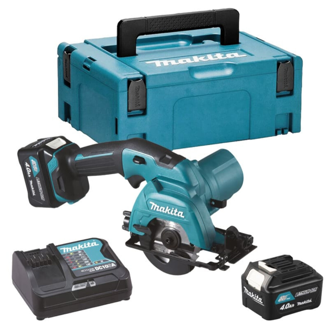 Scie circulaire 10.8V CXT Ø85 mm - MAKITA - avec 2 batteries 12V 4.0Ah - chargeur - MakPac - HS301DSMJ