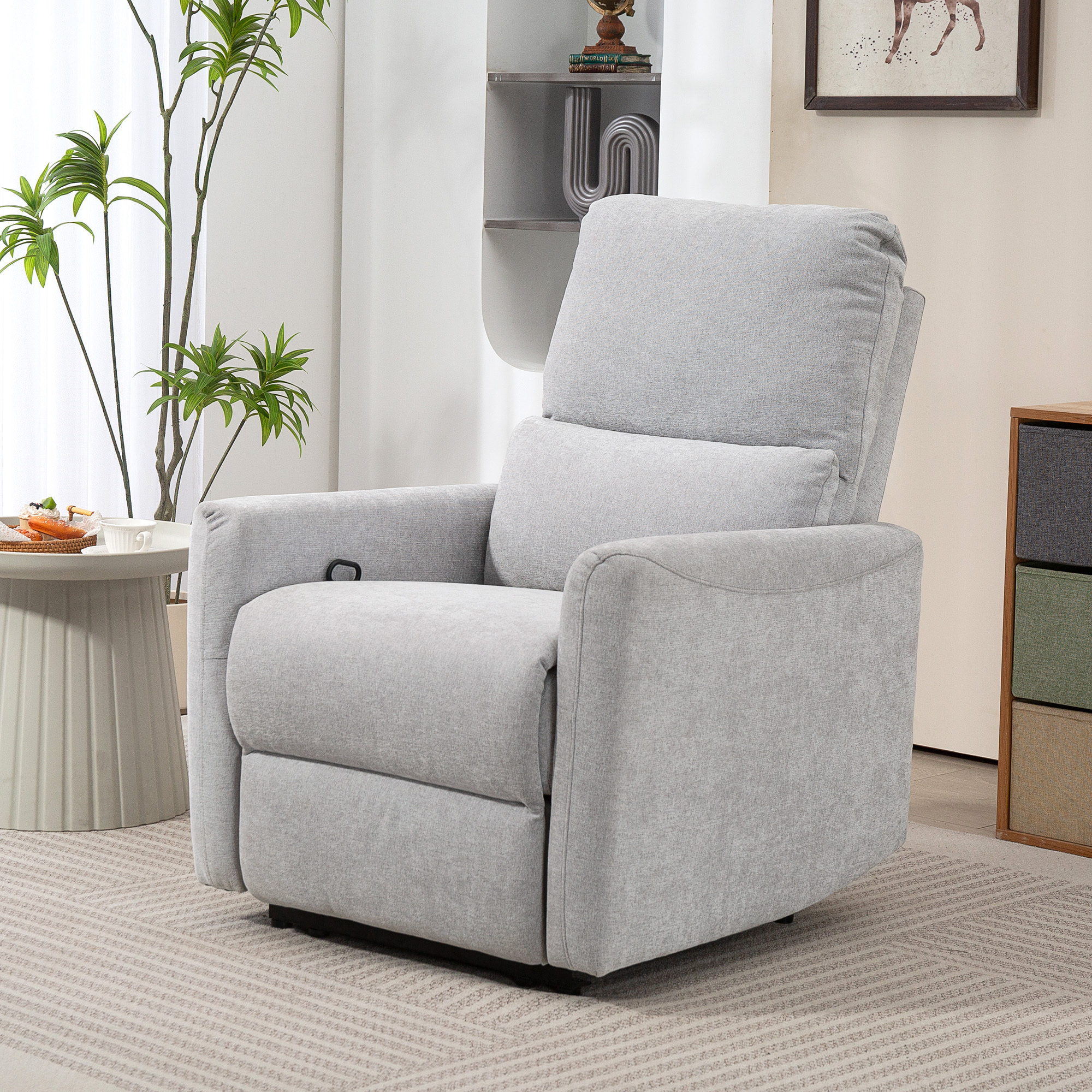 Fauteuil de relaxation inclinable repose-pieds intégré tissu toucher lin gris clair