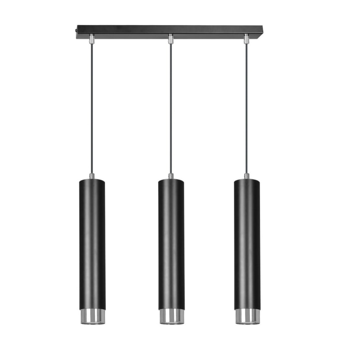 Lampada a sospensione Kibo in acciaio nero con finiture cromate