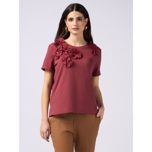 Oltre - T-shirt con applicazioni floreali - Bordeaux