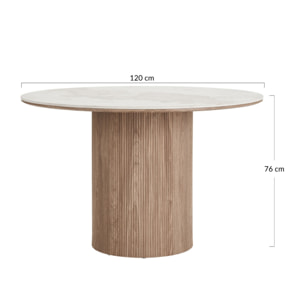 Lysa - table à manger plateau effet marbre et pieds effets bois - 4 personnes - Bois / Blanc