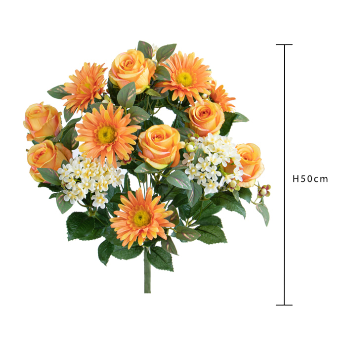 Bouquet Rose/Gerbera Per 16 Fiori - Pezzi 2 - 18X50X16cm - Colore: Giallo - Bianchi Dino - Fiori Artificiali