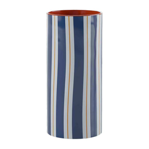 Vase cylindrique à rayures bleu, modèle medium