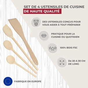 Set de 4 ustensiles de cuisine en bois FSC Fackelmann Nature