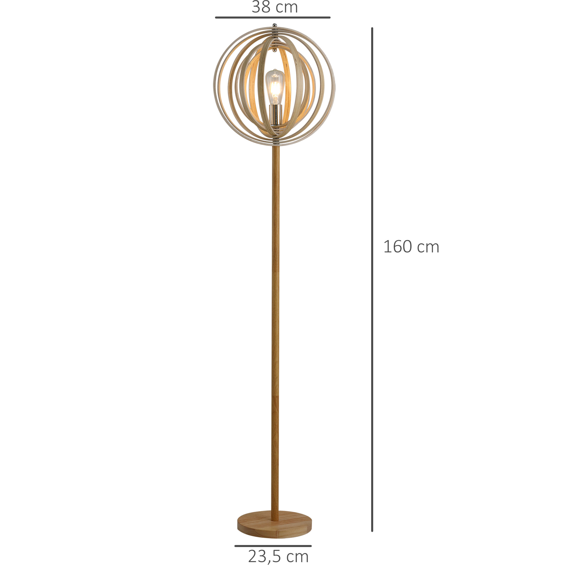 Lampadaire sur Pied Circulaire 40 W Max. Abat-Jour bois naturel clair dim. Ø 38 x 160 cm