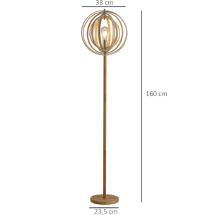 Lampadaire sur Pied Circulaire 40 W Max. Abat-Jour bois naturel clair dim. Ø 38 x 160 cm