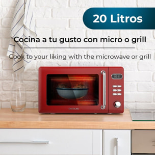 Cecotec Microondas Digital con Grill de 20 L Proclean 5110 Retro Red. 700 W en 5