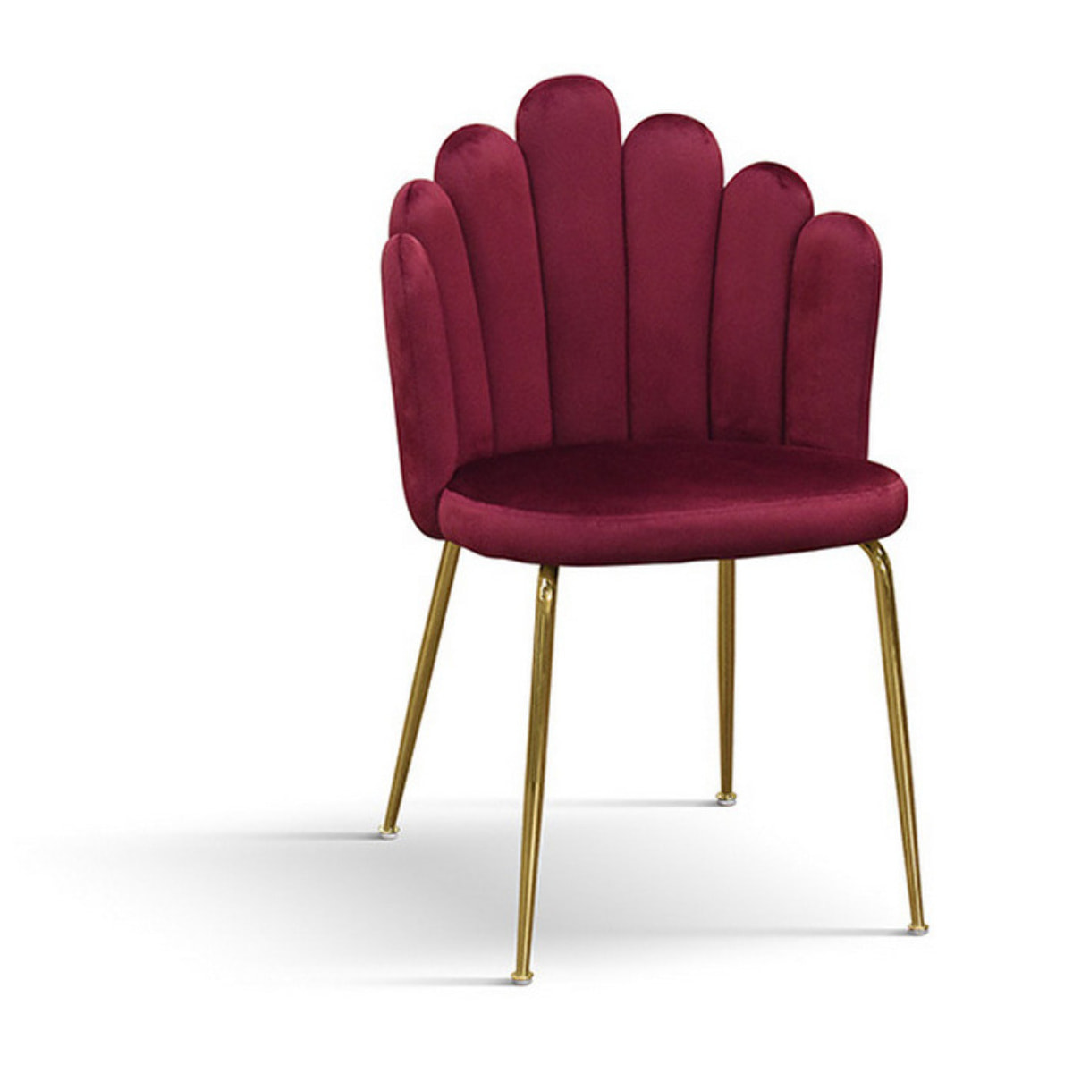 Set di 4 sedie LILLE in tessuto effetto velluto bordeaux e gambe in metallo color oro