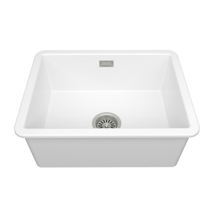 Infinitio 55,5x43x22 cm évier de cuisine simple à encastrer en céramique, avec trop-plein, sans siphon, blanc (SATSINK5543)