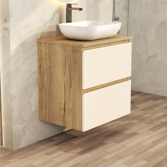 Conjunto de Baño Nia | Mueble Suspendido | 60 cm Glaciar | Dos Cajones | Lavabo Sobrepuesto | No incluye Espejo | Mueble Montado| Alday