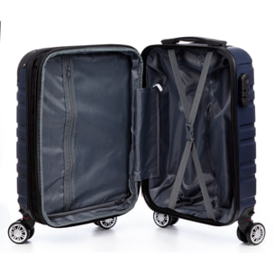 Juego de 2 maletas Trolley extensibles, en material ligero ABS de alta resistencia con esquinas reforzadas. Cerradura numérica, 4 ruedas dobles giratorias 360° y extraíbles.