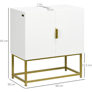 Meuble sous vasque - 2 portes - dim. 60L x 30l x 65H cm - acier doré MDF blanc