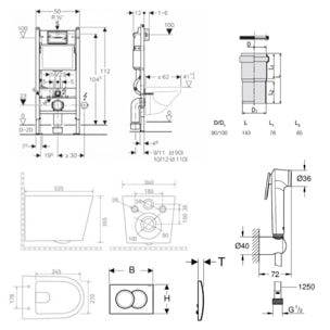 Pack WC bâti-support Duofix 112cm + WC sans bride + douchette 1 jet + support + plaque blanche (CETORGEB3SPR2VP)