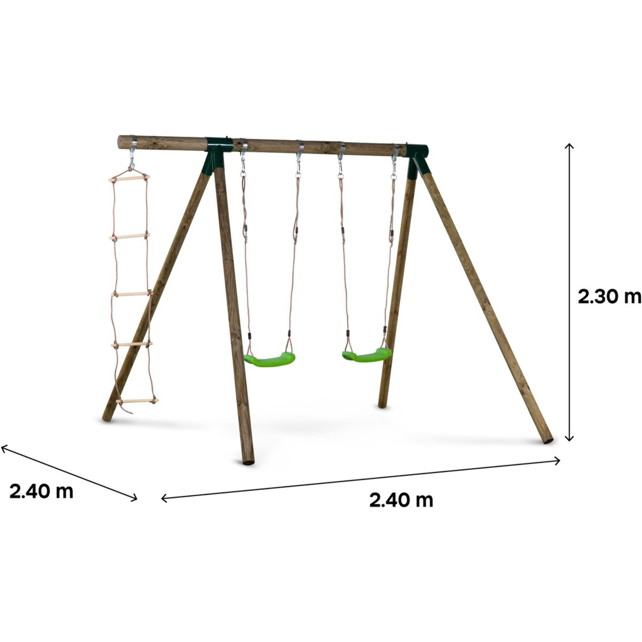 Portique bois "Timo" - Avec 2 balançoires et 1 échelle de corde.