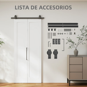 Puerta Corredera con Herrajes Puerta Plegable Corredera con Acabado Personalizable Tirador Fácil Montaje para Baño Salón Sala de Estar Cocina 90x210 cm Blanco