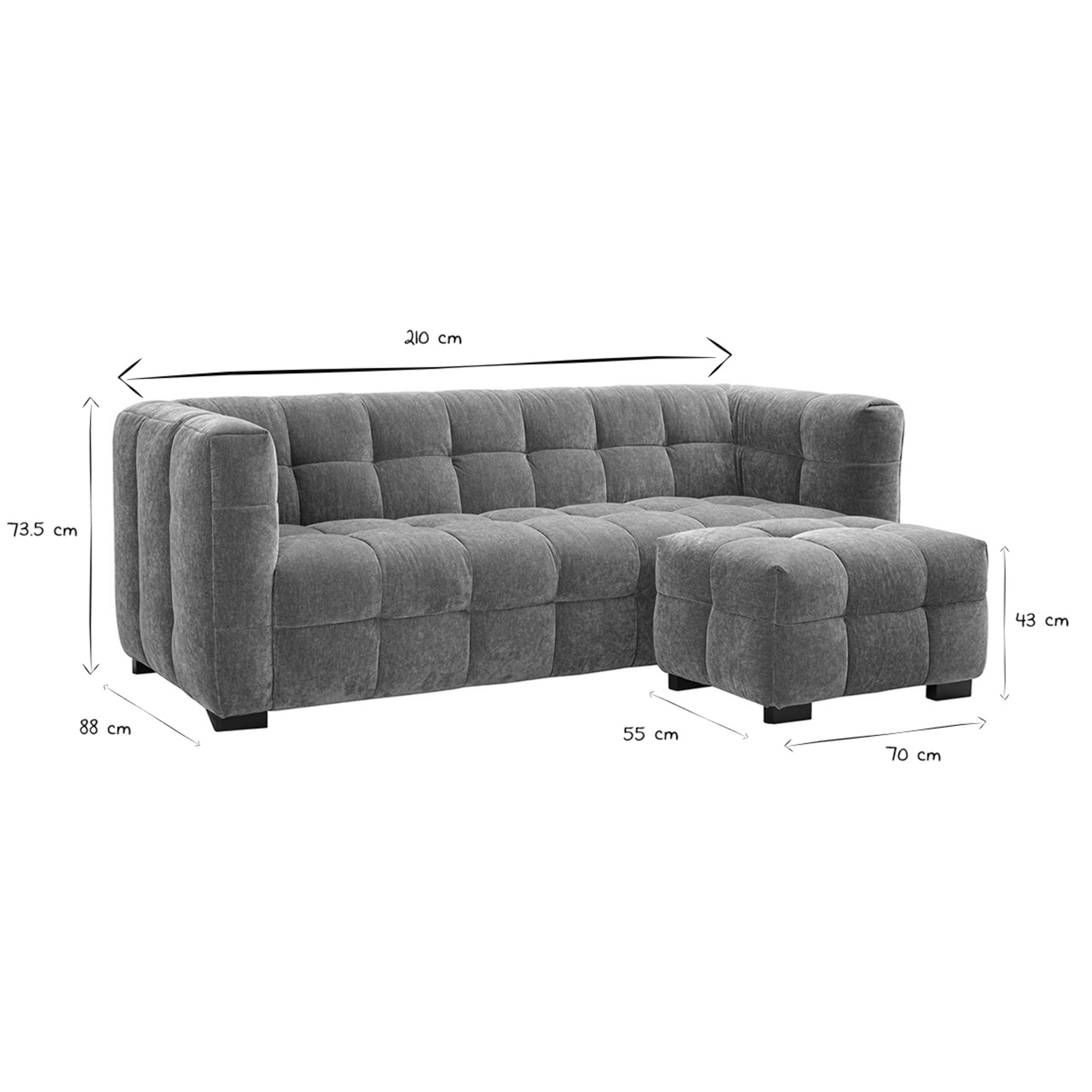 Canapé design 3 places et repose-pieds en tissu effet velours terre brûlée CORTO